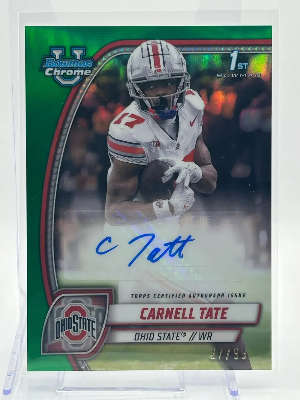2024 Bowman Chrome U Carnell Tate 1st Green Auto 27/99 SP Ohio State Titans